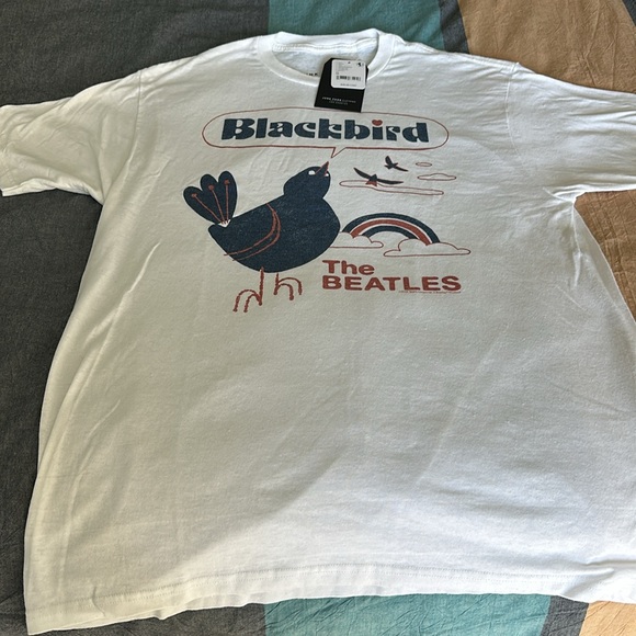 Free People: Junk Food Blackbird Graphic Tee. Size Medium. Color White Burnout - Picture 3 of 5